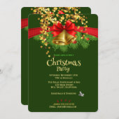 金ゴールドスターズアンドベルズクリスマスパーティの招待状 招待状 (正面/裏面)