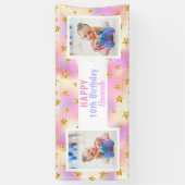 金ゴールドスターズエイジガールフォトカラフル誕生日 横断幕 (縦)