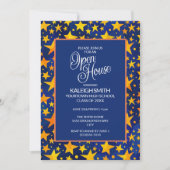 金ゴールドスターズオンネイビーブルーオープンハウスグラードパーティー 招待状 (正面)