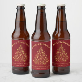 金ゴールドスターズクリスマスツリーオンレッドおもしろいホリデイ ビールラベル