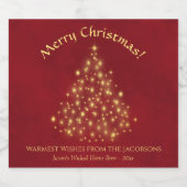 金ゴールドスターズクリスマスツリーオンレッドおもしろいホリデイ ビールラベル (シングルラベル)