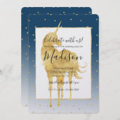 金ゴールドスターズスカイシャインブライトユニコーングラデーション誕生日 招待状 (正面/裏面)