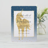 金ゴールドスターズスカイシャインブライトユニコーングラデーション誕生日 招待状 (スタンド正面)