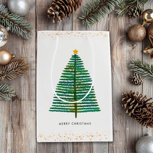 金ゴールドスターズスカンジナビアのクリスマスツリー ミディアムペーパーバッグ