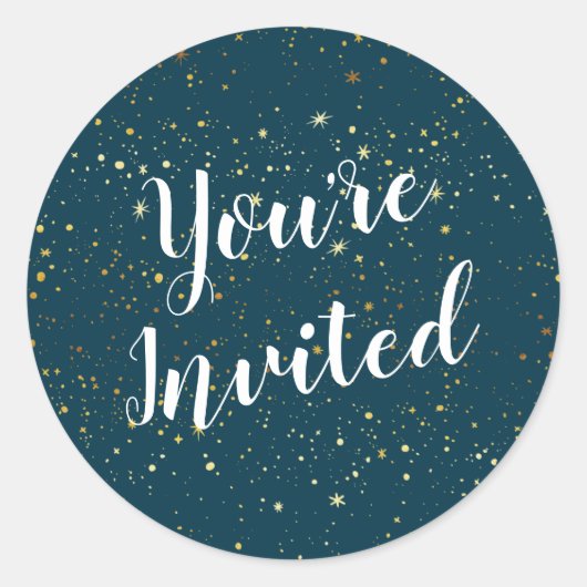 金ゴールドスターズスパークルネイビーステッカー ラウンドシール (正面)