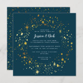 金ゴールドスターズスパークル結婚式招待状 招待状 (正面/裏面)