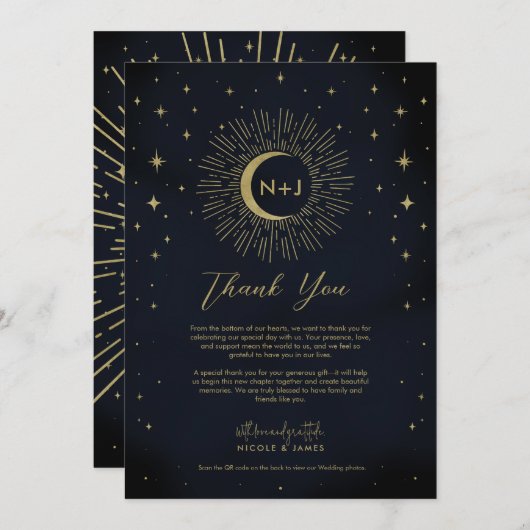 金ゴールドスターズナイトシタル日が差すことムーンサンキューユー 招待状 (正面/裏面)