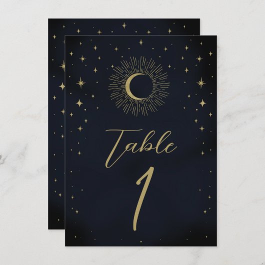 金ゴールドスターズナイトシナ日が差すことテーブル番号 招待状 (正面/裏面)
