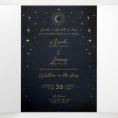 金ゴールドスターズナイトシナ日が差すことフォト結婚ズ 三つ折り招待状 (内部中)
