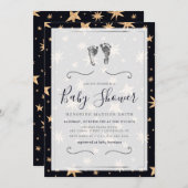 金ゴールドスターズネイビーブルートレンディースターリーベビーシャワー 招待状 (正面/裏面)