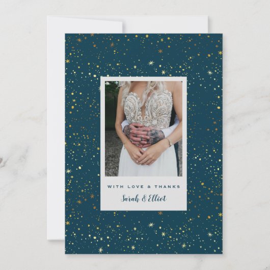 金ゴールドスターズネイビーブルーフラットサンキューカード サンキューカード (正面)