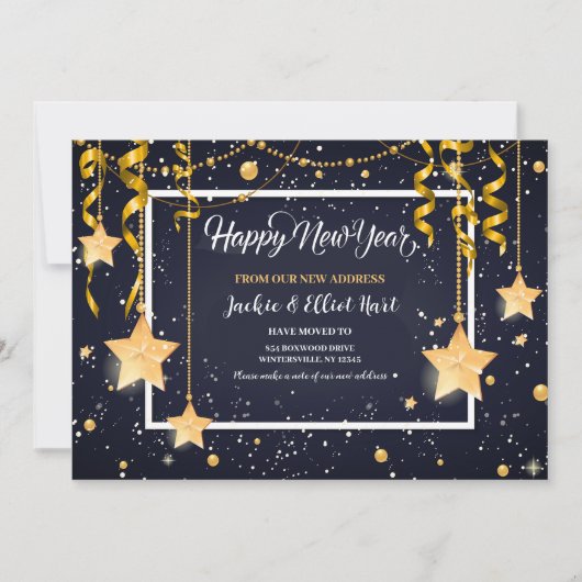 金ゴールドスターズハッピーニューイヤー動く発表 招待状 (正面)