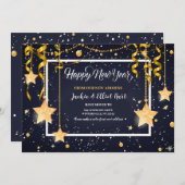 金ゴールドスターズハッピーニューイヤー動く発表 招待状 (正面/裏面)