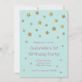 金ゴールドスターズピンクターコイズスウィートベビー子供の誕生日 招待状 (正面)