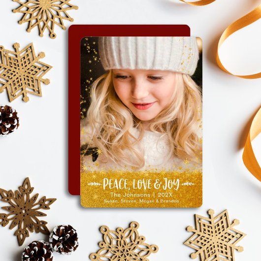 金ゴールドスターズピースラブジョイモダンスクリプト写真 シーズンカード