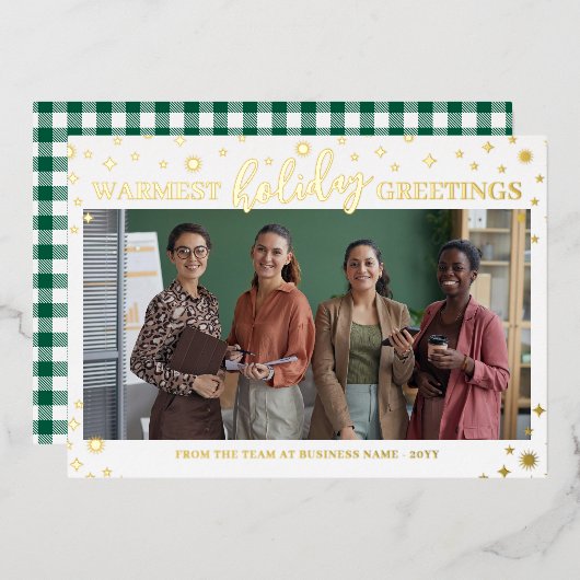 金ゴールドスターズフレアズウォームホリデーグリーティング 箔シーズンカード (正面/裏面)