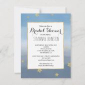 金ゴールドスターズブルーウォーターカラースカイブライダルシャワー 招待状 (正面)