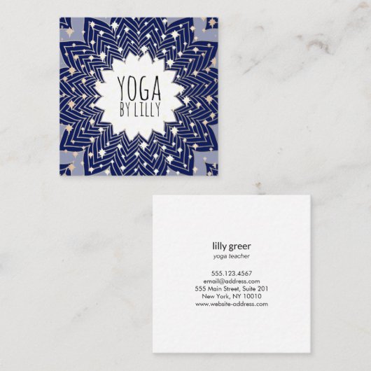 金ゴールドスターズブルーロータスマンダラフラワー スクエア名刺 (正面/裏面)