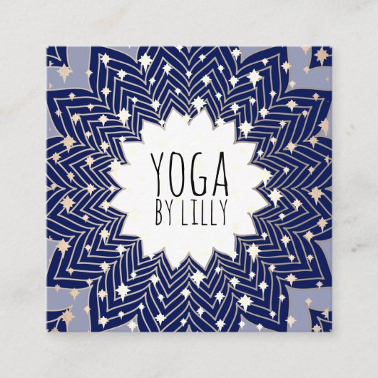 金ゴールドスターズブルーロータスマンダラフラワー スクエア名刺 (正面)