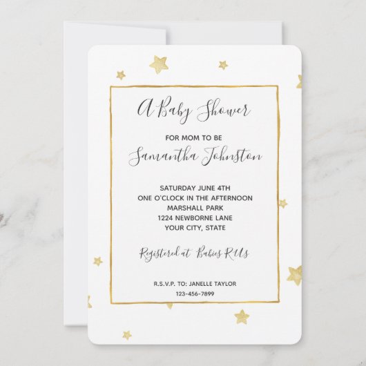 金ゴールドスターズベビーシャワー 招待状 (裏面)