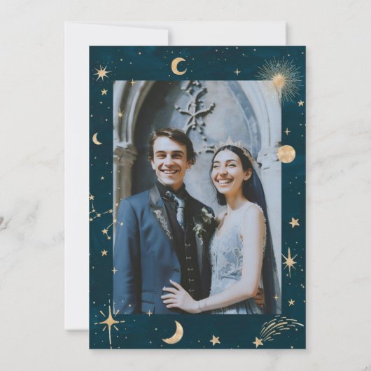 金ゴールドスターズムーンインディゴシナ結婚ル 招待状 (裏面)