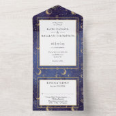 金ゴールドスターズムーンスターズ天空スピリチュアル結婚ズ オールインワン招待状 (内側)