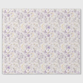 金ゴールドスターズムーンパープルフラワーズ誕生日 ラッピングペーパー (フラット)