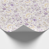 金ゴールドスターズムーンパープルフラワーズ誕生日 ラッピングペーパー (角)