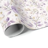 金ゴールドスターズムーンパープルフラワーズ誕生日 ラッピングペーパー (ロールコーナー)