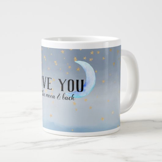 金ゴールドスターズムーンブルーグラデーション ジャンボコーヒーマグカップ (正面右)