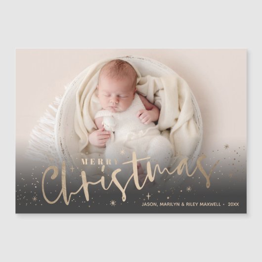 金ゴールドスターズメリークリスマスフォト磁気カード (正面)