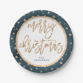金ゴールドスターズメリークリスマス紙プレートミッドナイト ペーパープレート (正面)