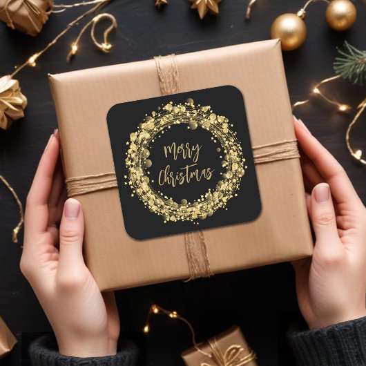 金ゴールドスターズメリークリスマス スクエアシール