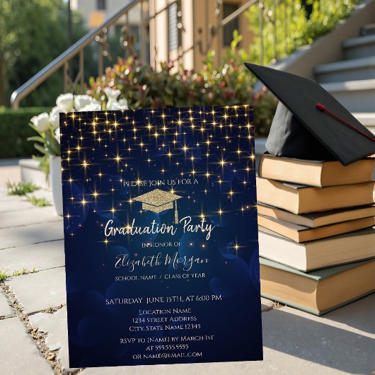 金ゴールドスターズ卒業キャップネイビーブルー卒業 招待状