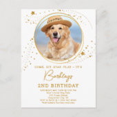 金ゴールドスターズ犬誕生日パーソナライズされたペット写真 インビテーションポストカード (正面)
