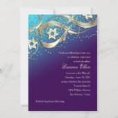 金ゴールドスターズ紙吹雪フローリッシュバルミツワーターコイズ 招待状 (正面)