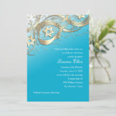 金ゴールドスターズ紙吹雪フローリッシュバルミツワーホワイト 招待状 (スタンド正面)