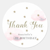 金ゴールドスターズ&ピンククラウド誕生日サンキュー ラウンドシール (正面)