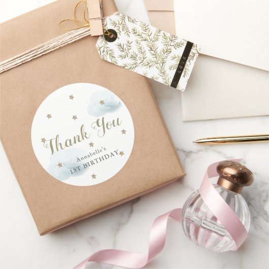 金ゴールドスターズ&ブルークラウド誕生日サンキュー ラウンドシール (ギフト)