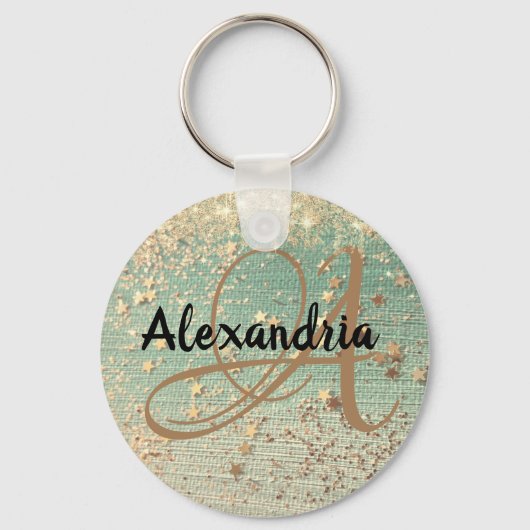 金ゴールドスターダストオンシーグリーン キーホルダー (正面)