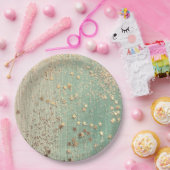 金ゴールドスターダストオンシーグリーン ペーパープレート (パーティー)