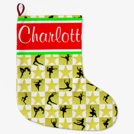 金ゴールドスターダンサーパーソナライズされたクリスマスストッキング ラージクリスマスストッキング