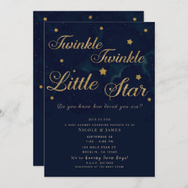 金ゴールドスターダークブルーナイトスカイベビーシャワーツイン 招待状