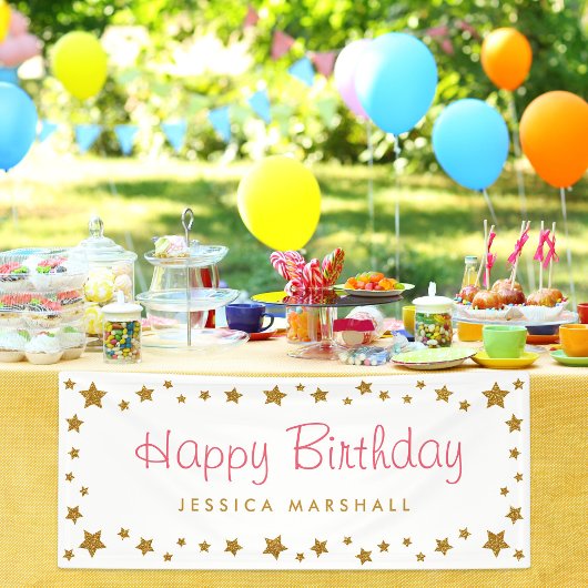 金ゴールドスターハッピーバースデー 横断幕