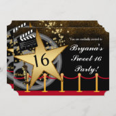 金ゴールドスターハリウッドレッドカーペットパーティの招待状 招待状 (正面/裏面)