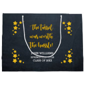 金ゴールドスターパーソナライズされた卒業 ラージペーパーバッグ (裏面)