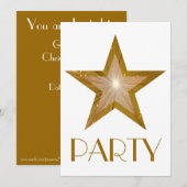 金ゴールドスターパーティー招待の白 招待状 (正面/裏面)