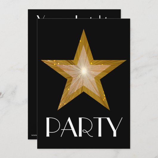 金ゴールドスター'パーティー'招待ブラック 招待状 (正面/裏面)