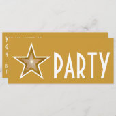 金ゴールドスターパーティー招待金ゴールド長 招待状 (正面/裏面)