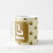 金ゴールドスターファミリー姓モノグラムイニシャル コーヒーマグカップ (正面左)